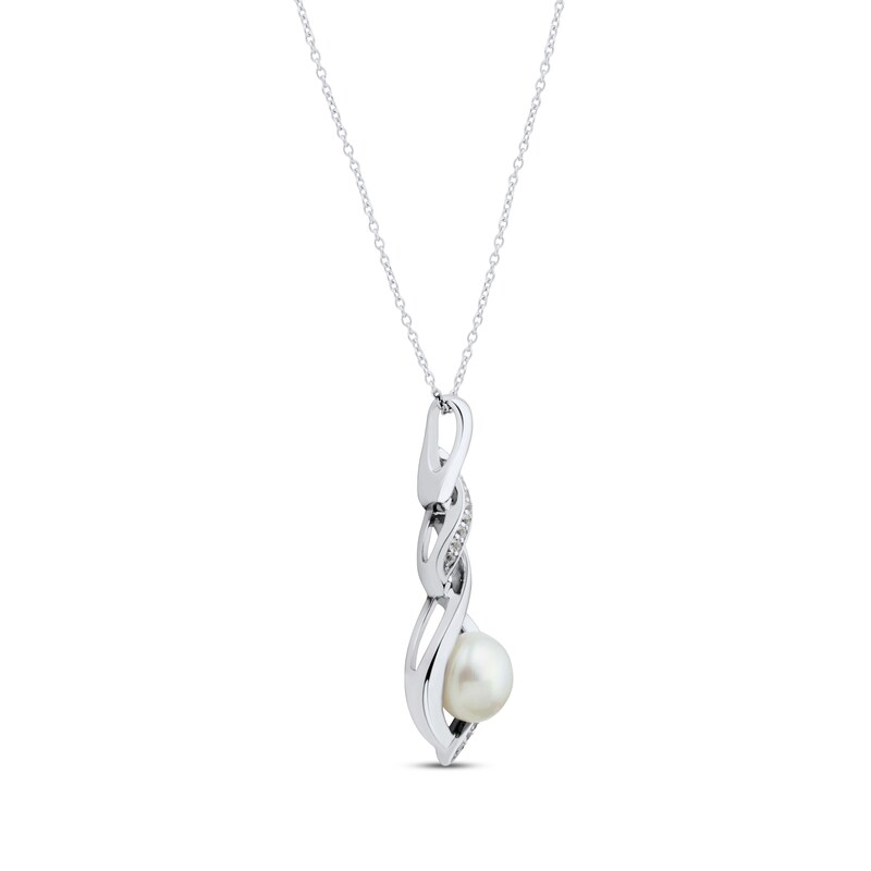Cultured Pearl & White Lab-Created Sapphire Twist Necklace Sterling Silver 18"