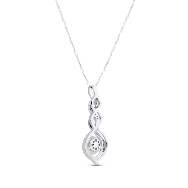 Main Image 3 of Cultured Pearl & White Lab-Created Sapphire Twist Necklace Sterling Silver 18&quot;