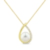 Thumbnail Image 1 of Cultured Pearl & White Lab-Created Sapphire Necklace 10K Yellow Gold 18&quot;