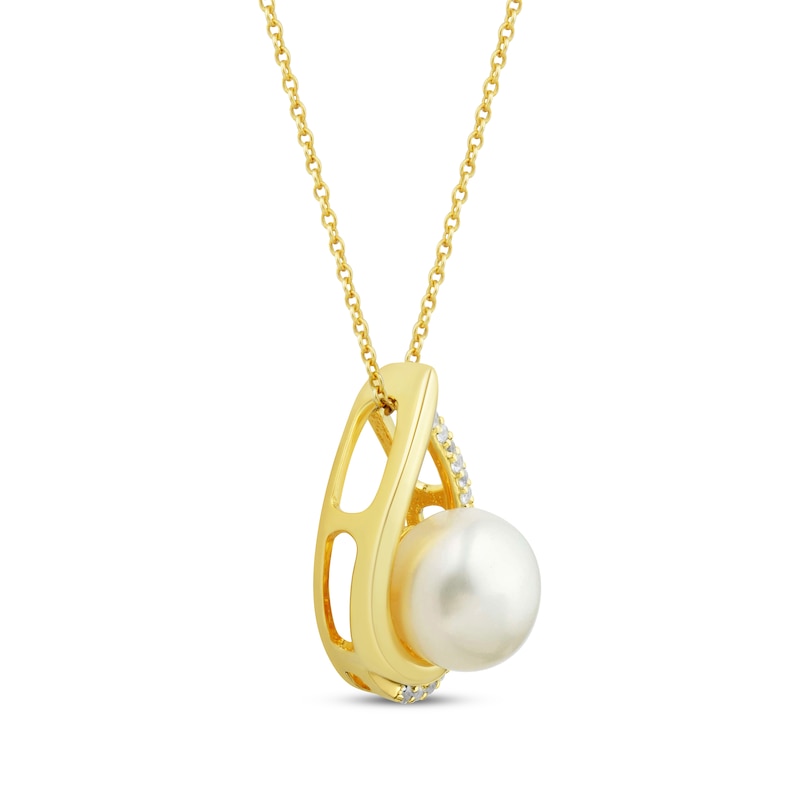 Main Image 2 of Cultured Pearl & White Lab-Created Sapphire Necklace 10K Yellow Gold 18&quot;