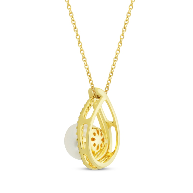 Main Image 3 of Cultured Pearl & White Lab-Created Sapphire Necklace 10K Yellow Gold 18&quot;