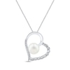 Thumbnail Image 1 of Cultured Pearl & White Lab-Created Sapphire Tilted Heart Necklace Sterling Silver 18"