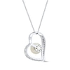 Thumbnail Image 3 of Cultured Pearl & White Lab-Created Sapphire Tilted Heart Necklace Sterling Silver 18"