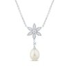 Thumbnail Image 1 of Cultured Pearl & White Lab-Created Sapphire Flower Drop Necklace Sterling Silver 18&quot;