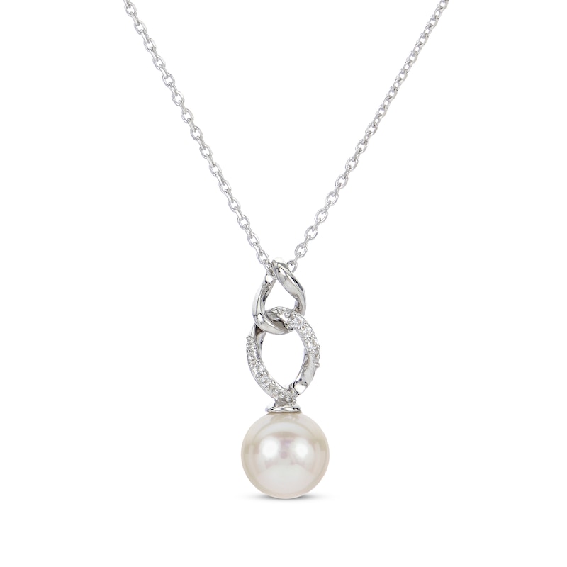 Main Image 1 of White Topaz & Cultured Pearl Link Drop Necklace Sterling Silver 18&quot;