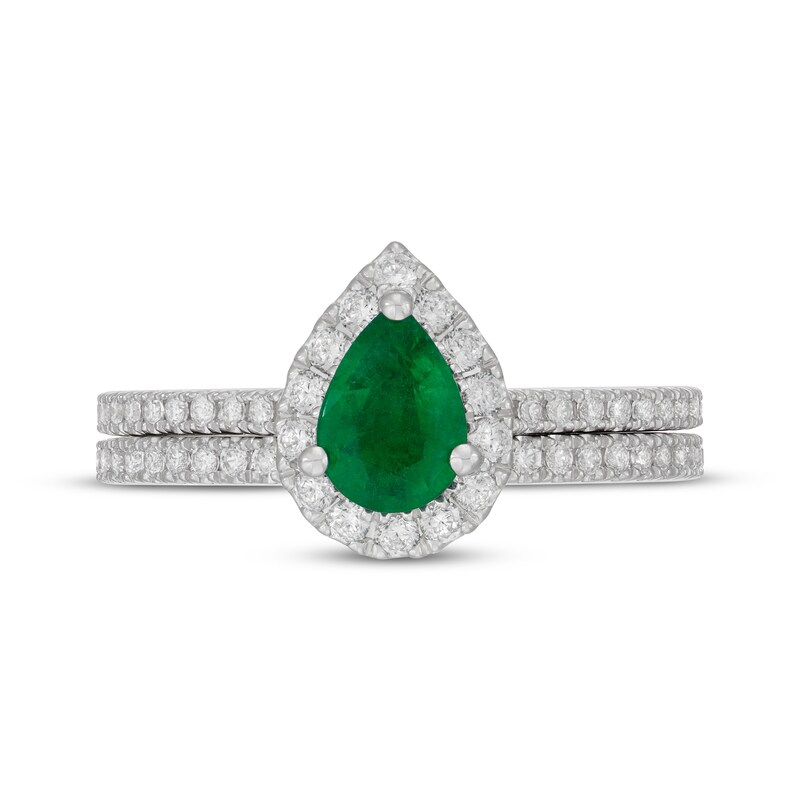 Main Image 3 of Neil Lane Pear-Shaped Natural Emerald & Diamond Bridal Set 5/8 ct tw 14K White Gold