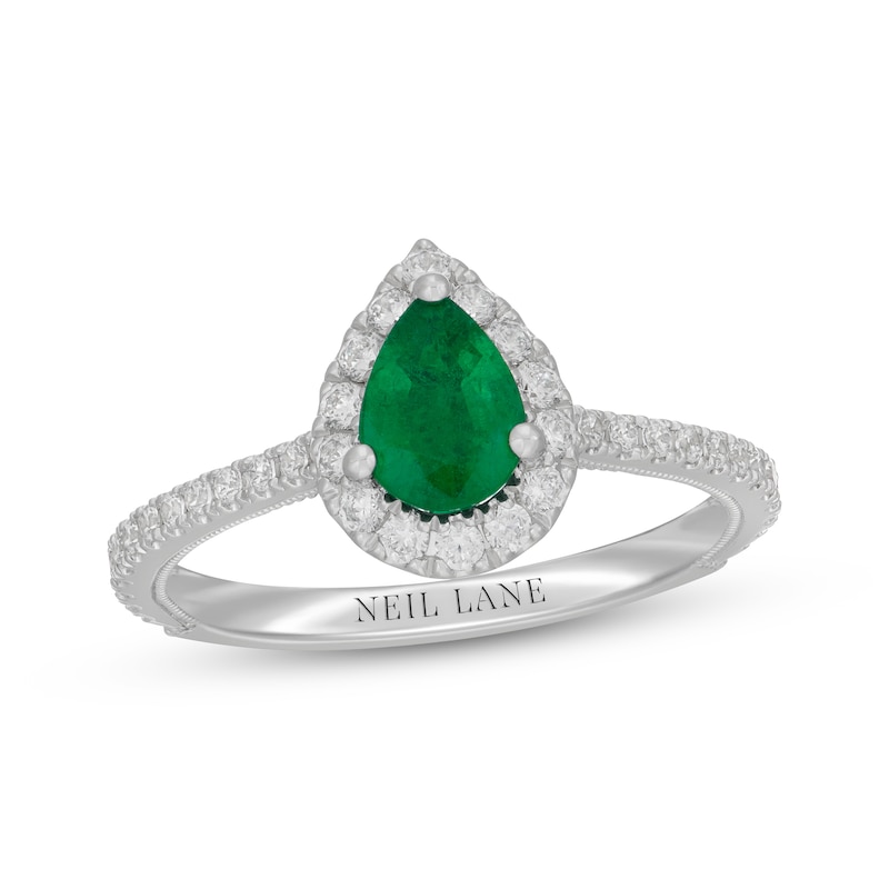 Neil Lane Pear-Shaped Natural Emerald & Diamond Engagement Ring 1/2 ct tw 14K White Gold