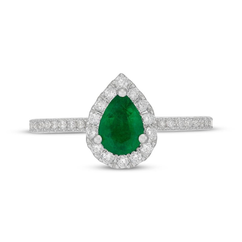 Neil Lane Pear-Shaped Natural Emerald & Diamond Engagement Ring 1/2 ct tw 14K White Gold