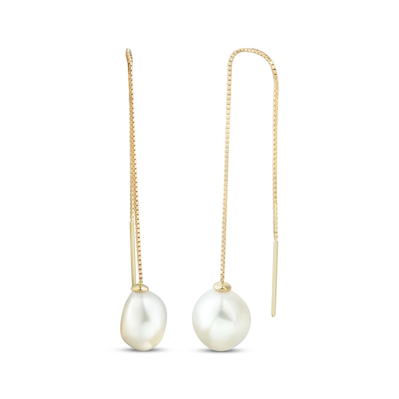 Baroque Cultured Pearl Threader Earrings 10K Yellow Gold