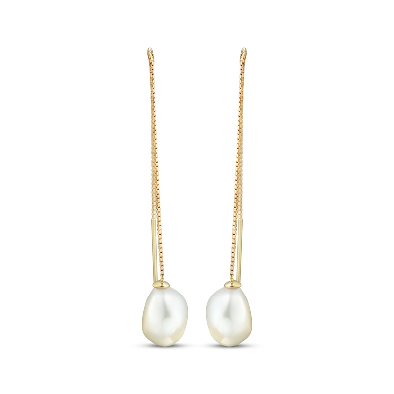 Main Image 2 of Baroque Cultured Pearl Threader Earrings 10K Yellow Gold