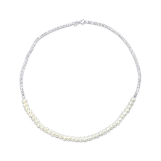 Cultured Pearl & Curb Chain Necklace Sterling Silver 18"