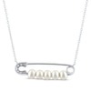 Thumbnail Image 2 of Cultured Pearl & White Lab-Created Sapphire Safety Pin Necklace Sterling Silver 18&quot;
