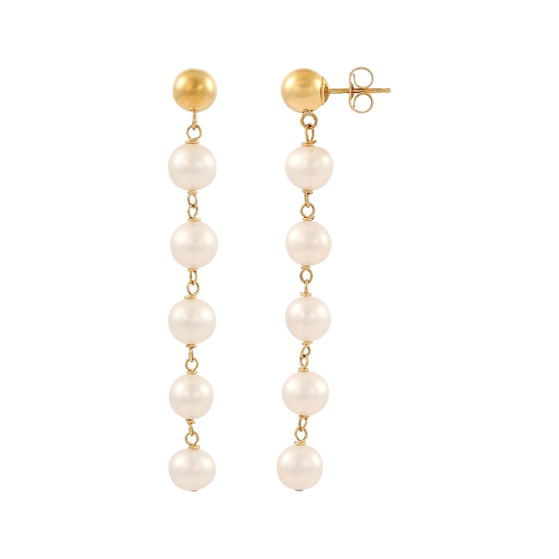 Main Image 1 of Cultured Pearl & Ball Post Drop Earrings 10K Yellow Gold
