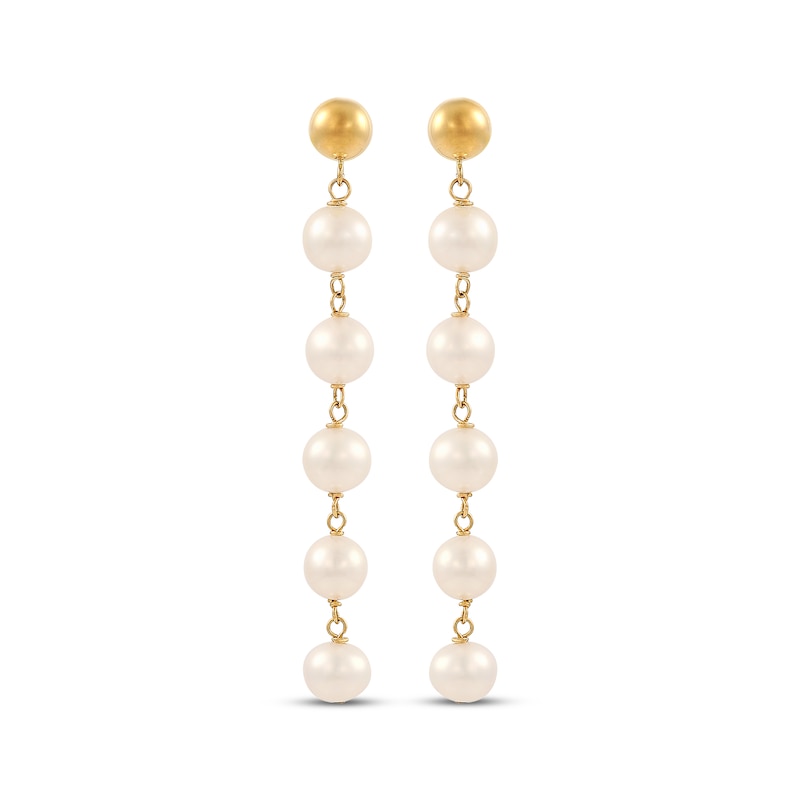 Main Image 2 of Cultured Pearl & Ball Post Drop Earrings 10K Yellow Gold