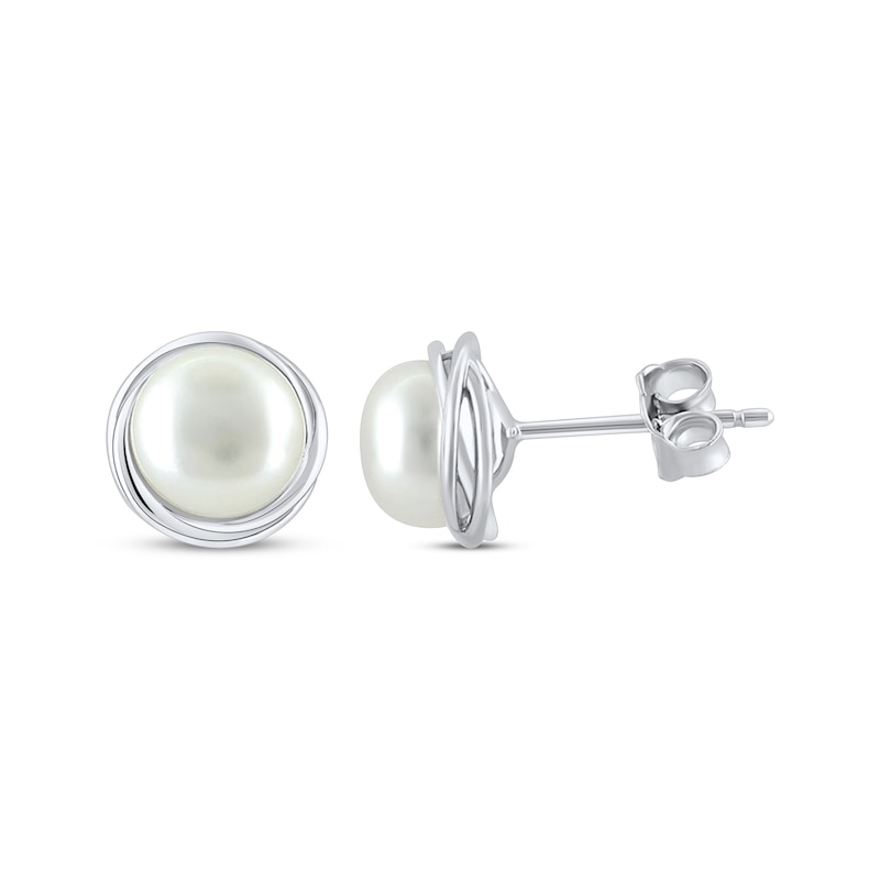 Main Image 1 of Cultured Pearl Orbit Frame Stud Earrings Sterling Silver