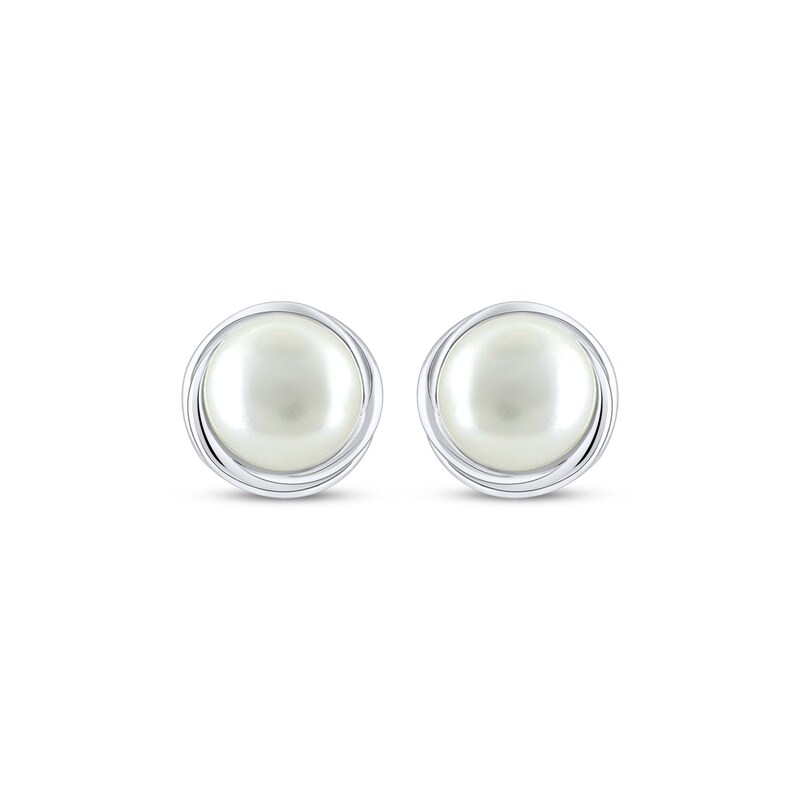 Main Image 2 of Cultured Pearl Orbit Frame Stud Earrings Sterling Silver