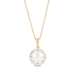 Cultured Pearl & Diamond Necklace 1/6 ct tw 10K Yellow Gold 18"