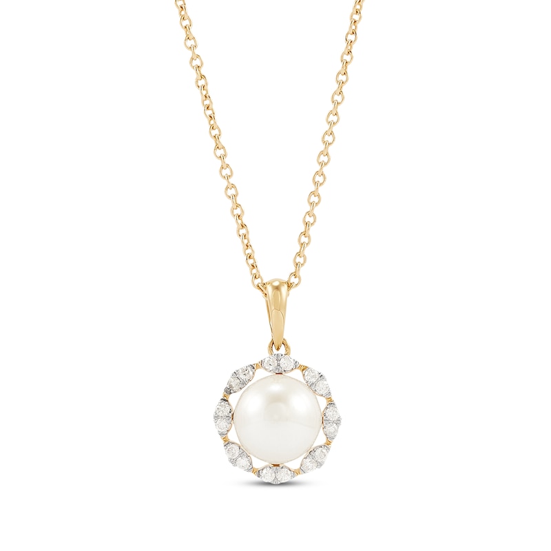 Main Image 1 of Cultured Pearl & Diamond Necklace 1/6 ct tw 10K Yellow Gold 18&quot;