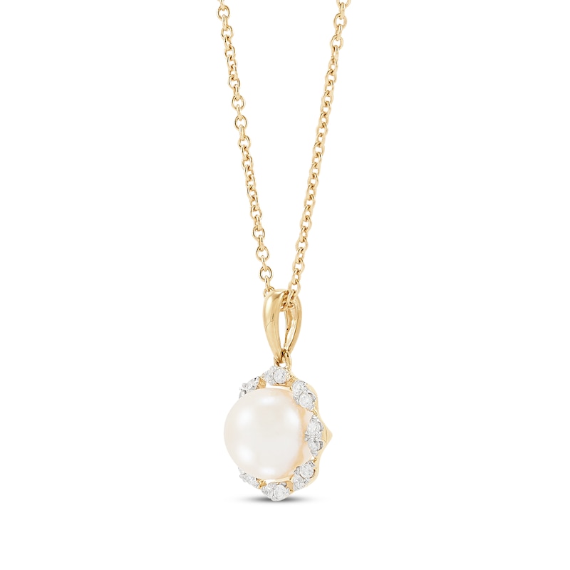Main Image 2 of Cultured Pearl & Diamond Necklace 1/6 ct tw 10K Yellow Gold 18&quot;
