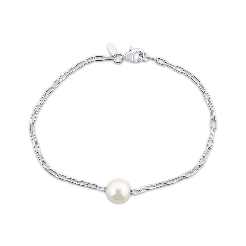 Main Image 1 of Cultured Pearl Paperclip Chain Bracelet Sterling Silver 7.5&quot;
