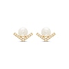 Thumbnail Image 2 of Cultured Pearl & White Lab-Created Sapphire V Stud Earrings 10K Yellow Gold