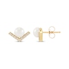 Thumbnail Image 3 of Cultured Pearl & White Lab-Created Sapphire V Stud Earrings 10K Yellow Gold