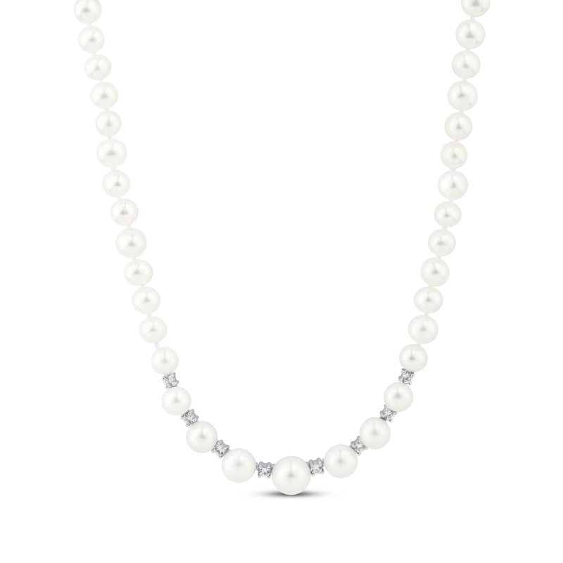 Main Image 1 of Cultured Pearl & White Lab-Created Sapphire Graduated Strand Necklace Sterling Silver 17&quot;