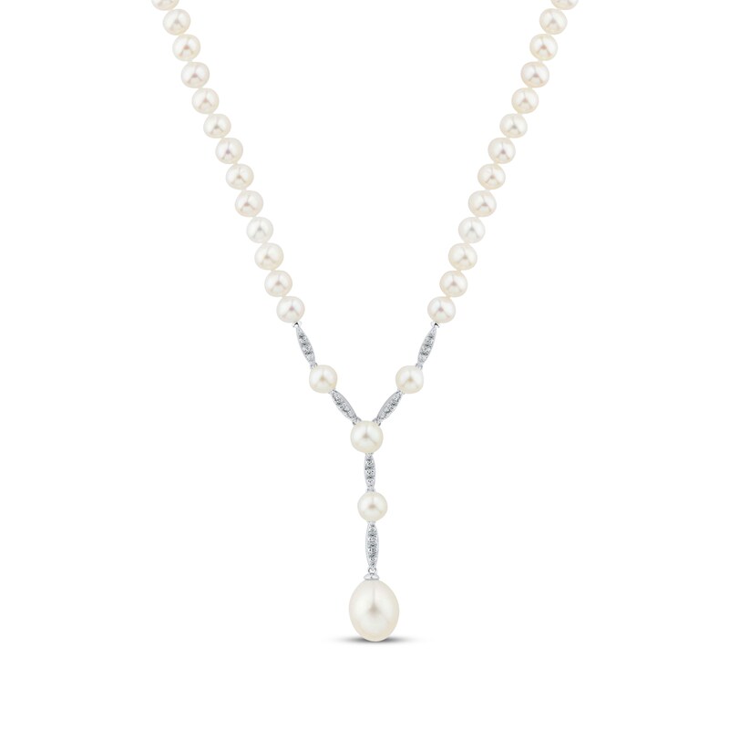 Main Image 1 of Cultured Pearl & White Lab-Created Sapphire Y Necklace Sterling Silver 17&quot;
