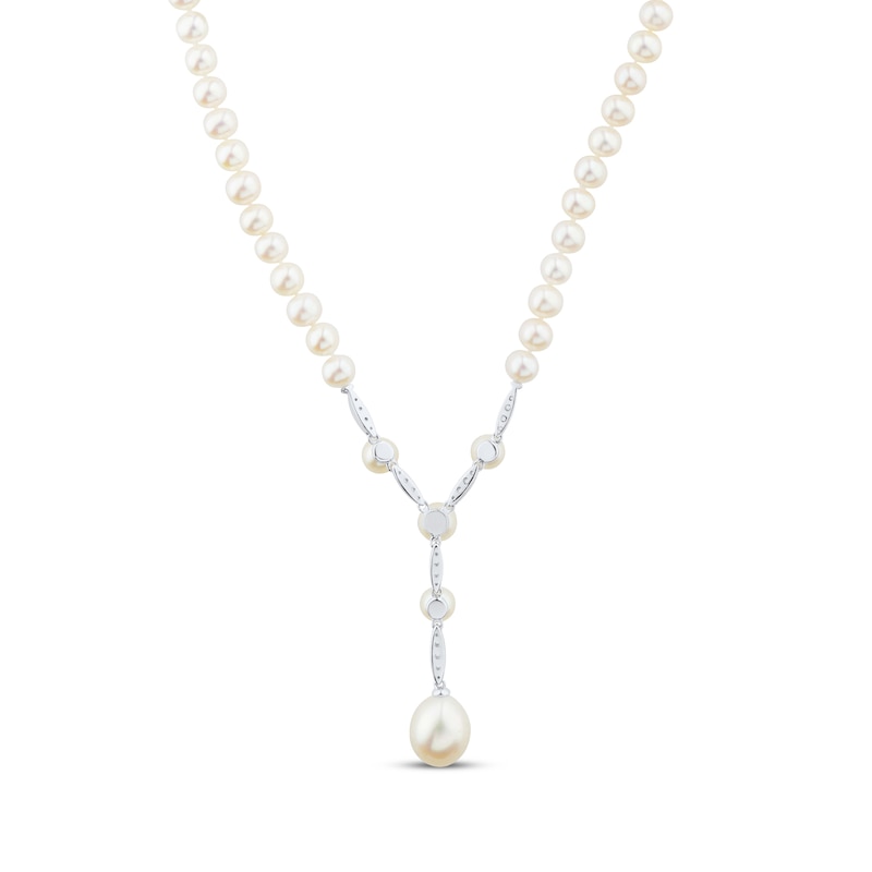 Main Image 2 of Cultured Pearl & White Lab-Created Sapphire Y Necklace Sterling Silver 17&quot;