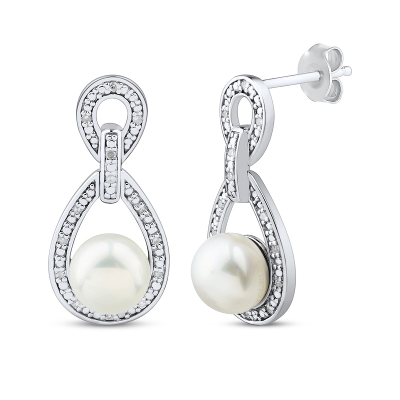 Main Image 1 of Cultured Pearl & White Lab-Created Sapphire Doorknocker Earrings Sterling Silver