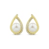 Thumbnail Image 2 of Cultured Pearl & White Lab-Created Sapphire Teardrop Frame Earrings 10K Yellow Gold