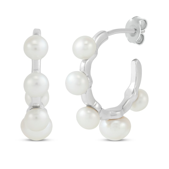 Cultured Pearl J-Hoop Earrings Sterling Silver