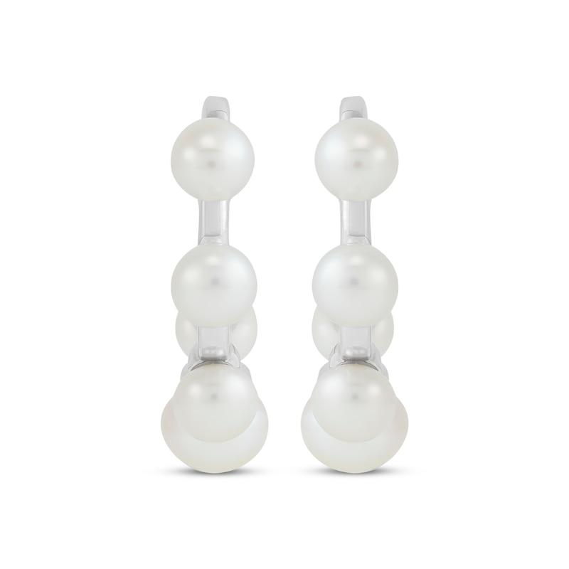 Main Image 2 of Cultured Pearl J-Hoop Earrings Sterling Silver
