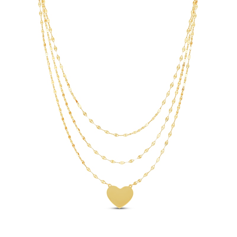 Main Image 1 of Solid Diamond-Cut Mirror Chain Trio Heart Necklace 10K Yellow Gold 18&quot;