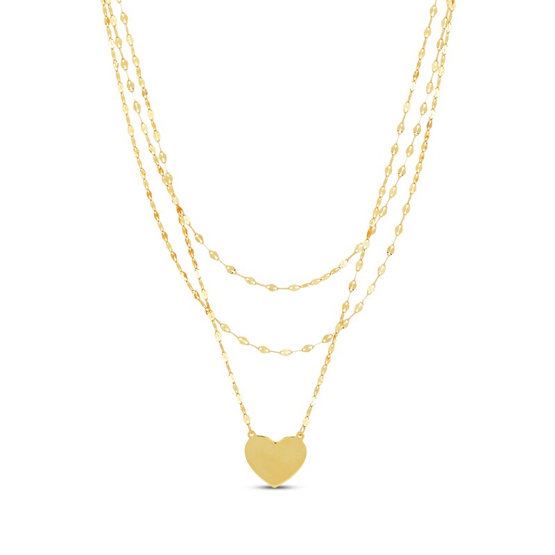 Main Image 2 of Solid Diamond-Cut Mirror Chain Trio Heart Necklace 10K Yellow Gold 18&quot;