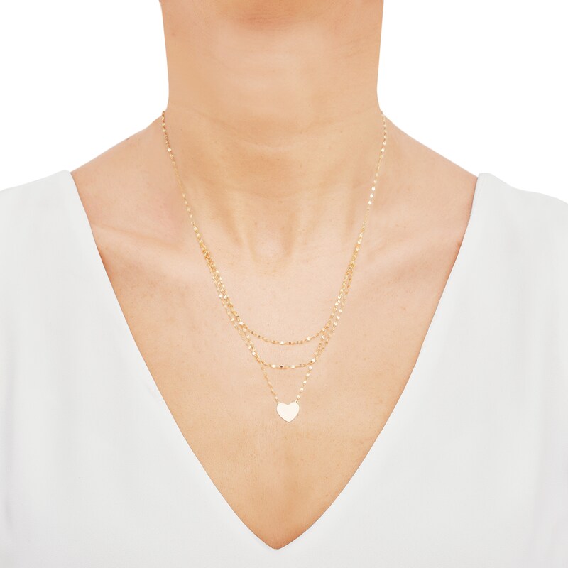 Main Image 5 of Solid Diamond-Cut Mirror Chain Trio Heart Necklace 10K Yellow Gold 18&quot;