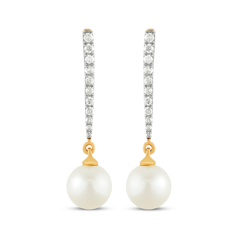 Main Image 2 of Diamond & Cultured Pearl Drop Earrings 1/5 ct tw 10K Yellow Gold