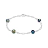 Thumbnail Image 1 of Black Cultured Pearl Station Paperclip Bracelet Sterling Silver 7&quot;