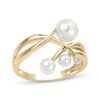 Thumbnail Image 1 of Cultured Pearl & Diamond Accent Crossover Cocktail Ring 10K Yellow Gold