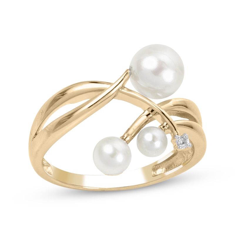 Cultured Pearl & Diamond Accent Crossover Cocktail Ring 10K Yellow Gold
