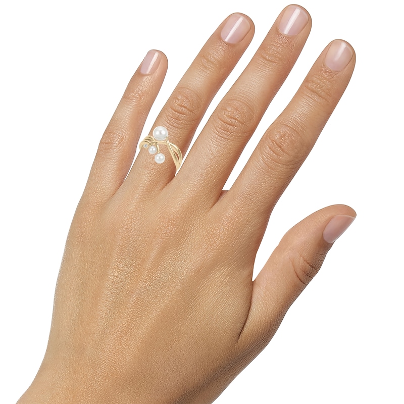 Cultured Pearl & Diamond Accent Crossover Cocktail Ring 10K Yellow Gold