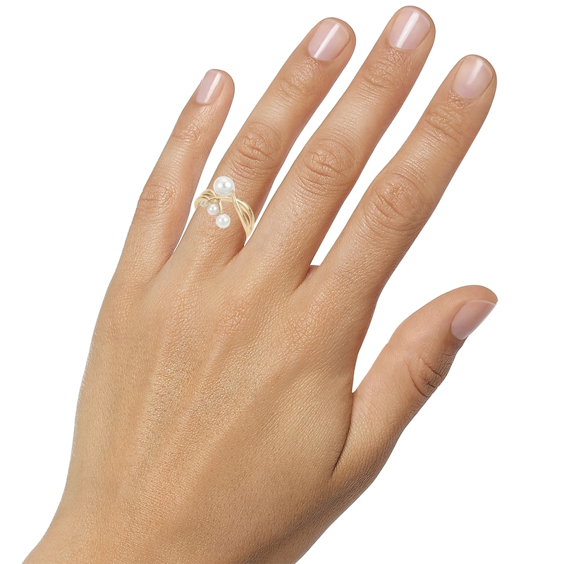 Main Image 2 of Cultured Pearl & Diamond Accent Crossover Cocktail Ring 10K Yellow Gold