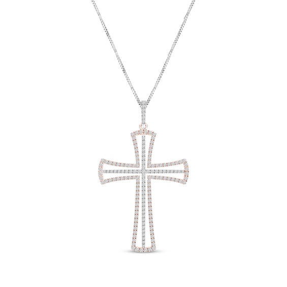 Diamond Cross Necklace 3/4 ct tw 14K Two-Tone Gold 16"