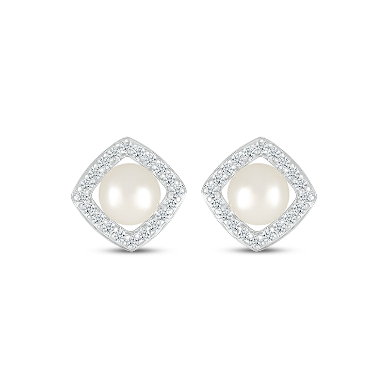 Main Image 2 of Cultured Pearl & Diamond Frame Stud Earrings 1/5 ct tw Sterling Silver
