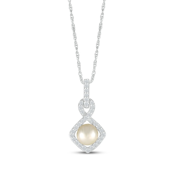 Cultured Pearl & Diamond Frame Doorknocker Necklace 1/6 ct tw Sterling Silver 18"