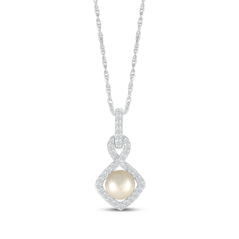 Main Image 1 of Cultured Pearl & Diamond Frame Doorknocker Necklace 1/6 ct tw Sterling Silver 18&quot;