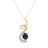 Thumbnail Image 1 of Oval-Cut Blue Sapphire & Diamond Ribbon Necklace 1/20 ct tw 10K Yellow Gold 18"