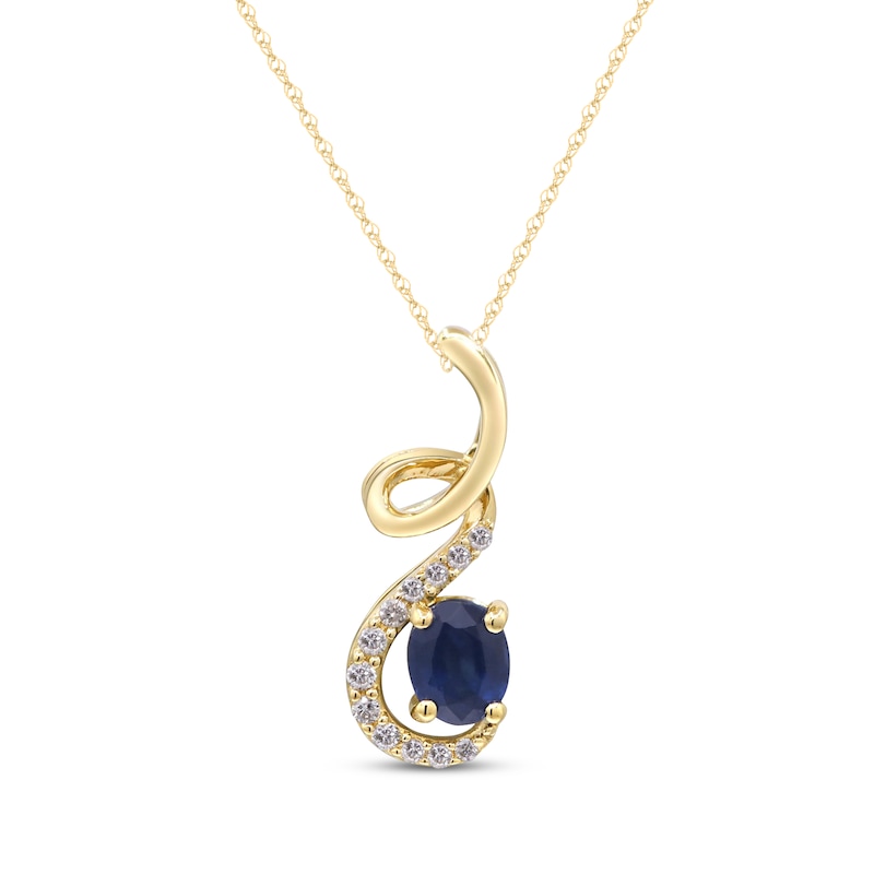 Oval-Cut Blue Sapphire & Diamond Ribbon Necklace 1/20 ct tw 10K Yellow Gold 18"