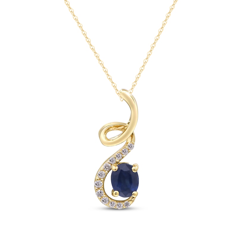 Main Image 1 of Oval-Cut Blue Sapphire & Diamond Ribbon Necklace 1/20 ct tw 10K Yellow Gold 18"