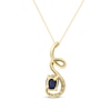 Thumbnail Image 2 of Oval-Cut Blue Sapphire & Diamond Ribbon Necklace 1/20 ct tw 10K Yellow Gold 18"